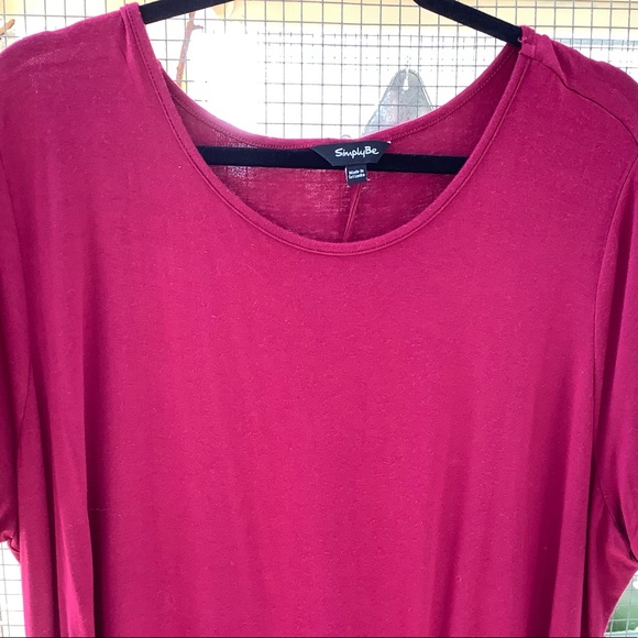 Simply Be Short Sleeve Long Hi Low T-Shirt Burgundy 1X - Picture 4 of 7